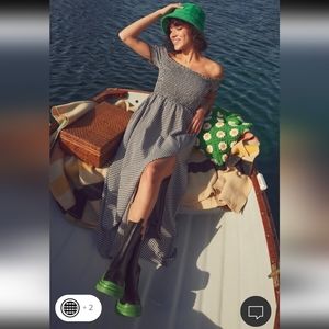 Lulu's Black and White Gingham Off The Shoulder Dress